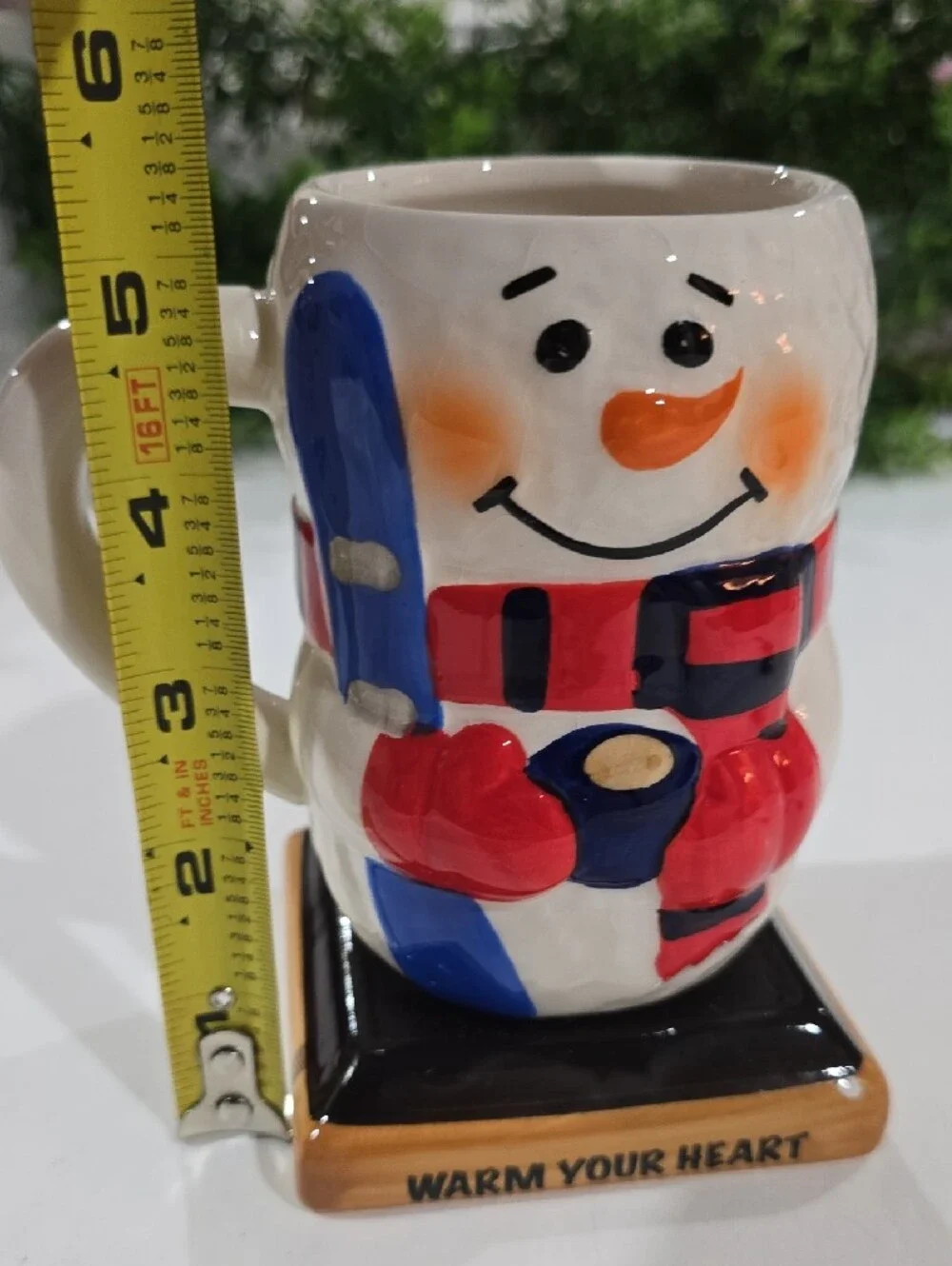 Bay Island White Snowman Mug with Red & Blue Accents Warm Your Heart 5.5
